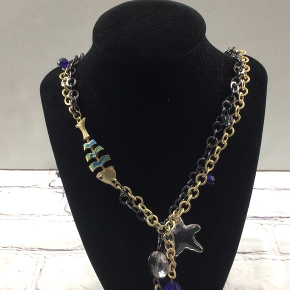 Women’s multi strain chain link sea shell,star fish crystal necklace - Picture 2 of 8